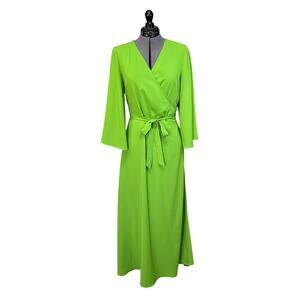 See IOU x Juanjo Oliva LIMITED ED RARE bright green maxi wrap dress Sz 10/12 US